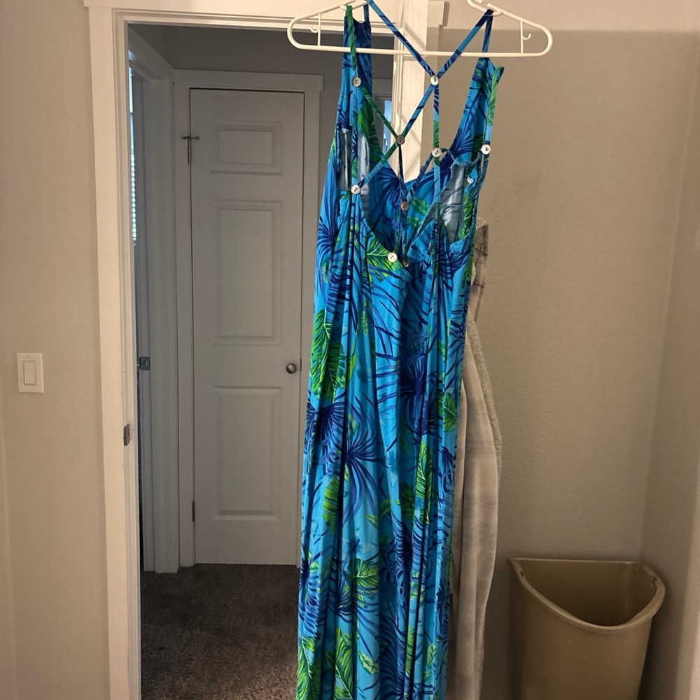 Tropical Blue and Green Maxi Dress
